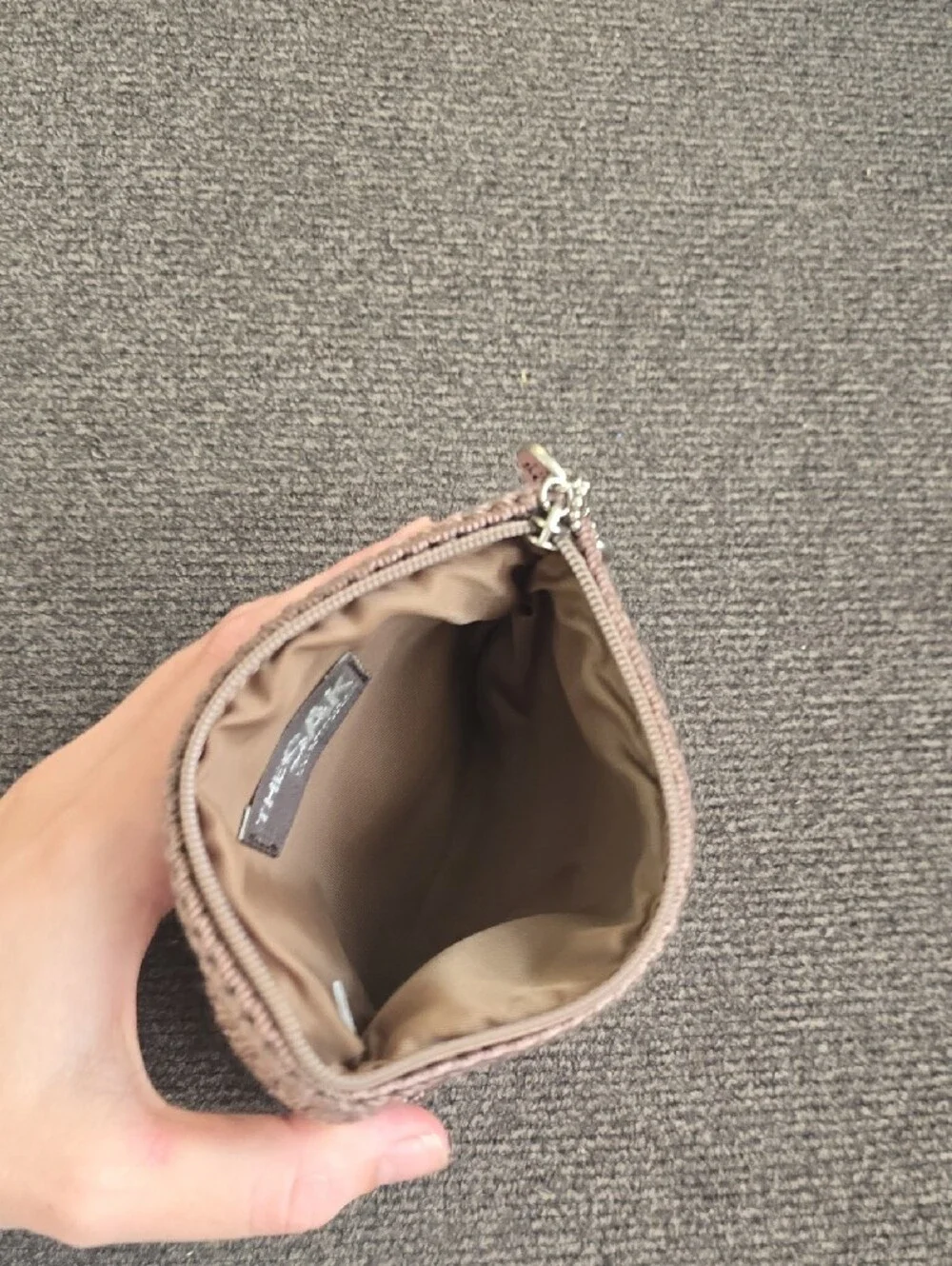 The Sak Crochet Zip Pouch in Brown